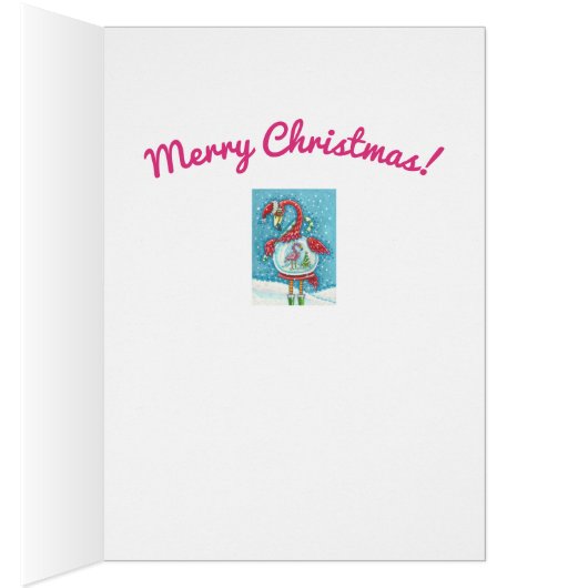 PINK FLAMINGO SNOWGLOBE, CHRISTMAS WENSKAART V (Binnen (Rechts))