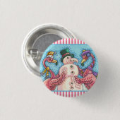 PINK FLAMINGO SNOWMAN CHRISTMAS BUTTON Round (Voorkant /achterkant)