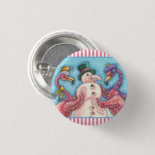 PINK FLAMINGO SNOWMAN CHRISTMAS BUTTON Round (Voorkant /achterkant)
