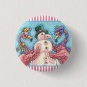 PINK FLAMINGO SNOWMAN CHRISTMAS BUTTON Round (Voorkant)