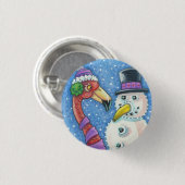 PINK FLAMINGO SNOWMAN CHRISTMAS BUTTON Round (Voorkant /achterkant)