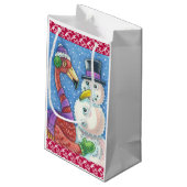 PINK FLAMINGO SNOWMAN CHRISTMAS GIFT BAG Small Klein Cadeauzakje (Achterkant Gekanteld)