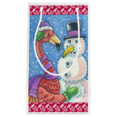 PINK FLAMINGO SNOWMAN CHRISTMAS GIFT BAG Small Klein Cadeauzakje (Voorkant)
