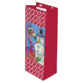 PINK FLAMINGO SNOWMAN CHRISTMAS GIFT BAG - WIJN CADEAUTAS (Voorkant Gekanteld)