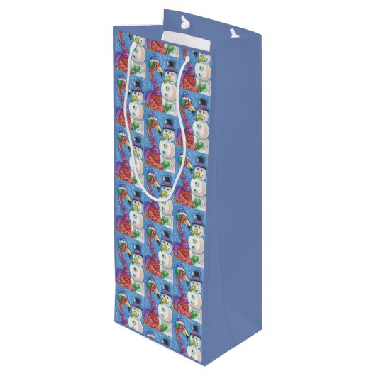 PINK FLAMINGO SNOWMAN CHRISTMAS GIFT BAG - WIJN WIJN CADEAUTAS (Achterkant Gekanteld)