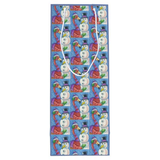 PINK FLAMINGO SNOWMAN CHRISTMAS GIFT BAG - WIJN WIJN CADEAUTAS (Achterkant)