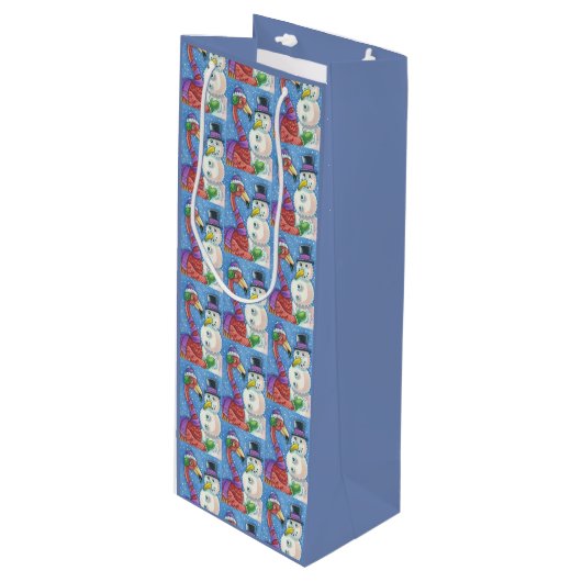 PINK FLAMINGO SNOWMAN CHRISTMAS GIFT BAG - WIJN WIJN CADEAUTAS (Voorkant Gekanteld)