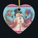 PINK FLAMINGO SNOWMAN, CHRISTMAS HOLIDAY ORNAMENT<br><div class="desc">FLAMINGOS MAKEN PINK SNOWMEN. CHRISTMAS ORNAMENT FOR FLAMINGO LOVERS. Hartslag,  roze strepen * Aanpassen ... .Zoek naar overeenkomende items Susan Brack Design</div>