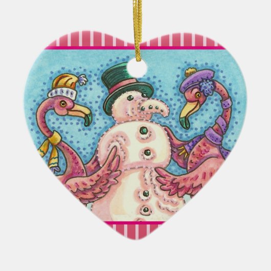 PINK FLAMINGO SNOWMAN, CHRISTMAS HOLIDAY ORNAMENT (Voorkant)
