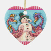 PINK FLAMINGO SNOWMAN, CHRISTMAS HOLIDAY ORNAMENT (Achterkant)