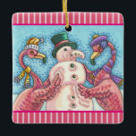 PINK FLAMINGO SNOWMAN, CHRISTMAS HOLIDAY ORNAMENT<br><div class="desc">FLAMINGOS MAKEN PINK SNOWMEN.  CHRISTMAS ORNAMENT FOR FLAMINGO LOVERS. Vierkant,  roze strepen * Aanpassen ... .Zoek overeenkomende              itemsSusan Brack-ontwerp</div>