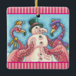 PINK FLAMINGO SNOWMAN, CHRISTMAS HOLIDAY ORNAMENT<br><div class="desc">FLAMINGOS MAKEN PINK SNOWMEN.  CHRISTMAS ORNAMENT FOR FLAMINGO LOVERS. Vierkant,  roze strepen * Aanpassen ... .Zoek overeenkomende              itemsSusan Brack-ontwerp</div>