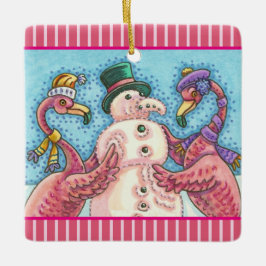 PINK FLAMINGO SNOWMAN, CHRISTMAS HOLIDAY ORNAMENT