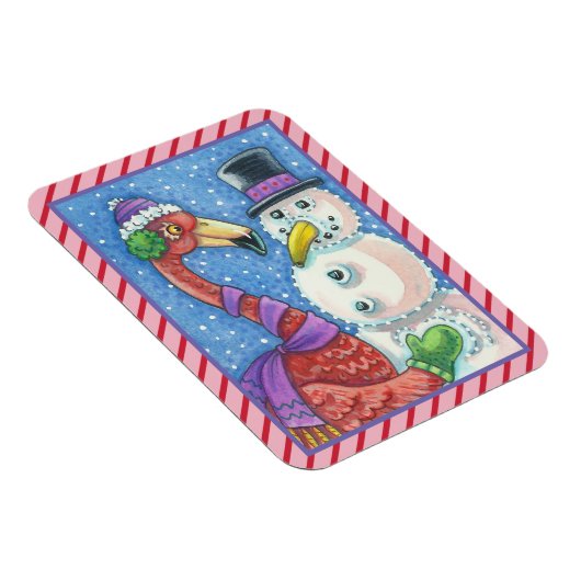 PINK FLAMINGO SNOWMAN CHRISTMAS MAGNET Rectangle Magneet (Rechterzijde)