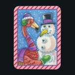 PINK FLAMINGO SNOWMAN CHRISTMAS MAGNET Rectangle Magneet<br><div class="desc">BRENG EEN SMILE AAN UW FEESTDAGEN MET DEZE SNOWMAN DIE FLAMINGO MAGNET Pink/Red Candy Cane Border...  Zoek overeenkomende items Susan Brack Design</div>