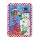 PINK FLAMINGO SNOWMAN CHRISTMAS MAGNET Rectangle Magneet (Verticaal)