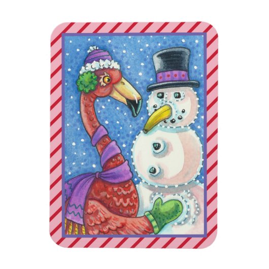 PINK FLAMINGO SNOWMAN CHRISTMAS MAGNET Rectangle Magneet (Verticaal)