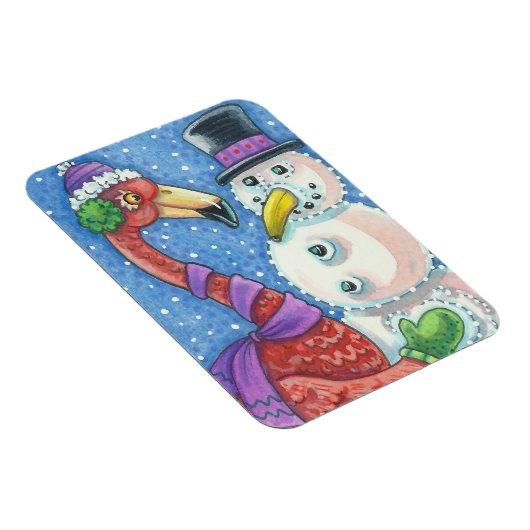 PINK FLAMINGO SNOWMAN CHRISTMAS MAGNET Rectangle Magneet (Rechterzijde)