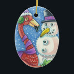 Pink Flamingo Snowman CHRISTMAS ORNAMENT<br><div class="desc">Alles in de familie. Breng een glimlach naar je vakantie die vernedert met deze Snowman die flamingo maakt. PINK FLAMINGO EN SNOWMAN CHRISTMAS ORNAMENT Oval Susan Brack</div>