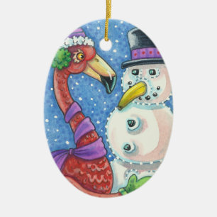 Pink Flamingo Snowman CHRISTMAS ORNAMENT