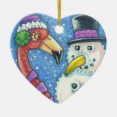 PINK FLAMINGO SNOWMAN CHRISTMAS ORNAMENT Heart (Voorkant)