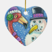 PINK FLAMINGO SNOWMAN CHRISTMAS ORNAMENT Heart (Achterkant)