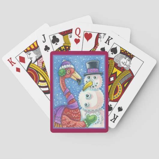 PINK FLAMINGO SNOWMAN CHRISTMAS PLAYCARDS POKERKAARTEN (Achterkant)