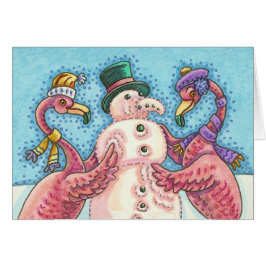 PINK FLAMINGO SNOWMAN, CHRISTMAS WENSKAART B