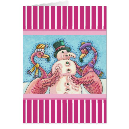 PINK FLAMINGO SNOWMAN, CHRISTMAS WENSKAART V (Voorkant)