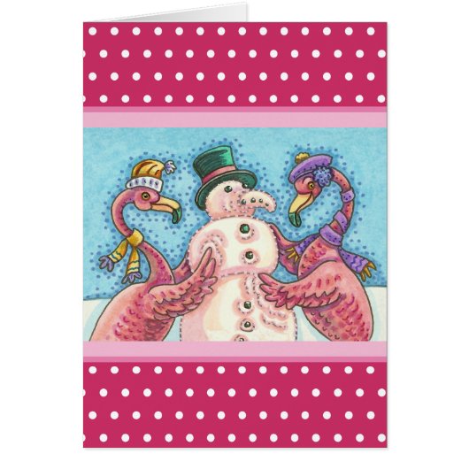 PINK FLAMINGO SNOWMAN, CHRISTMAS WENSKAART V (Voorkant)