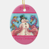 PINK FLAMINGO SNOWMAN, FUNNY CHRISTMAS BIRDS 2019 KERAMISCH ORNAMENT (Achterkant)