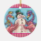 PINK FLAMINGO SNOWMAN, FUNNY CHRISTMAS BIRDS KERAMISCH ORNAMENT (Voorkant)