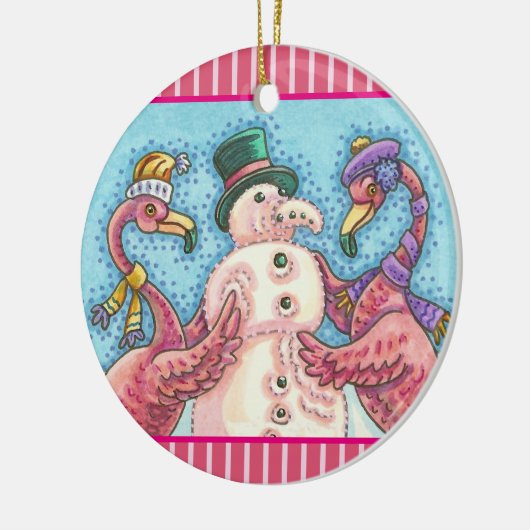 PINK FLAMINGO SNOWMAN, FUNNY CHRISTMAS BIRDS KERAMISCH ORNAMENT (Links)