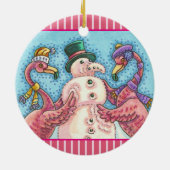 PINK FLAMINGO SNOWMAN, FUNNY CHRISTMAS BIRDS KERAMISCH ORNAMENT (Achterkant)
