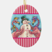 PINK FLAMINGO SNOWMAN, FUNNY CHRISTMAS BIRDS KERAMISCH ORNAMENT (Achterkant)