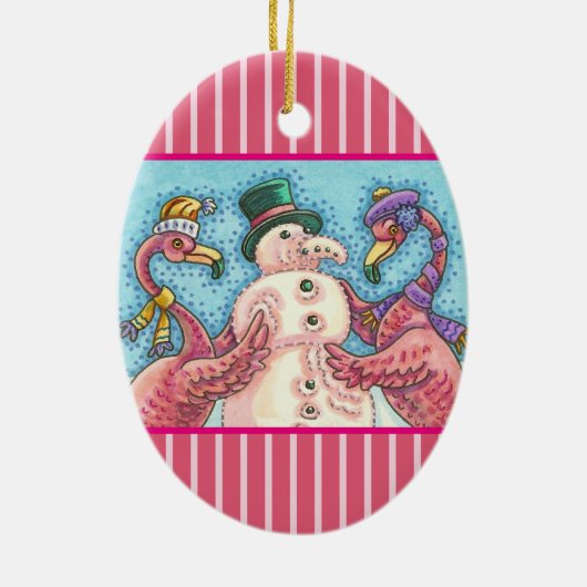 PINK FLAMINGO SNOWMAN, FUNNY CHRISTMAS BIRDS KERAMISCH ORNAMENT (Achterkant)