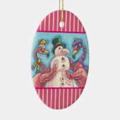 PINK FLAMINGO SNOWMAN, FUNNY CHRISTMAS BIRDS KERAMISCH ORNAMENT (Rechts)