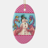 PINK FLAMINGO SNOWMAN, FUNNY CHRISTMAS SNEBIRD KERAMISCH ORNAMENT (Rechts)