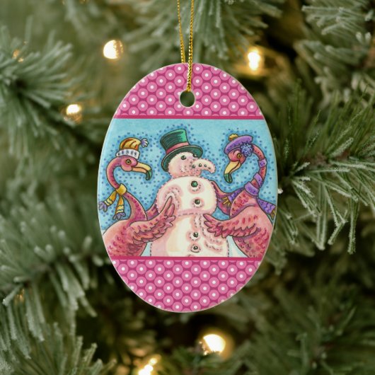 PINK FLAMINGO SNOWMAN, FUNNY CHRISTMAS SNEBIRD KERAMISCH ORNAMENT (Boom)