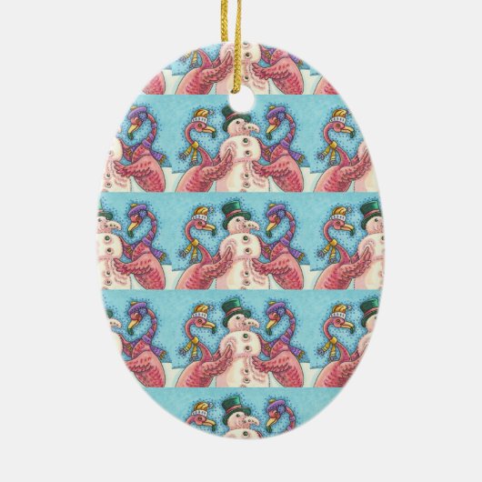 PINK FLAMINGO SNOWMAN, FUNNY CHRISTMAS SNEBIRD KERAMISCH ORNAMENT (Achterkant)