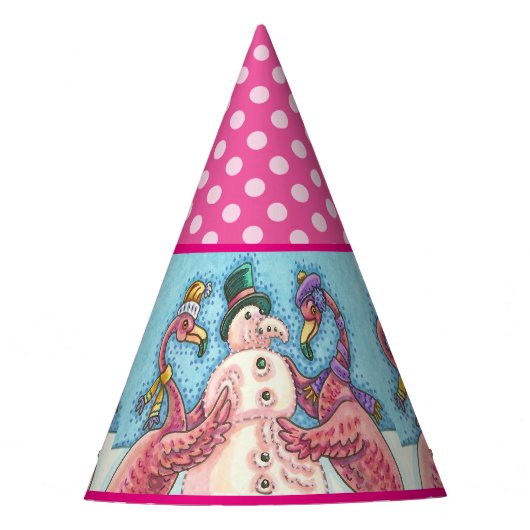 PINK FLAMINGO SNOWMAN FUNNY HOLIDAY PARTY PET FEESTHOEDJES (Voorkant)