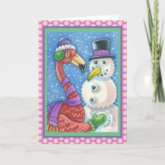 PINK FLAMINGO SNOWMAN HOLIDAY GREETING KAART Verse (Voorkant)