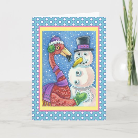 PINK FLAMINGO SNOWMAN HOLIDAY GREETING KAART Verse (Voorkant)