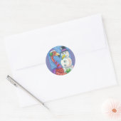 PINK FLAMINGO SNOWMAN, KERST STICKERS Ronde (Envelop)