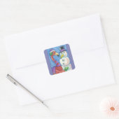 PINK FLAMINGO SNOWMAN, KERST STICKERS Square (Envelop)