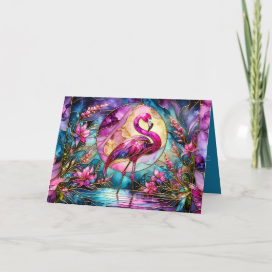 Pink Flamingo Stained Glass Mosaic Kaart (Voorkant)