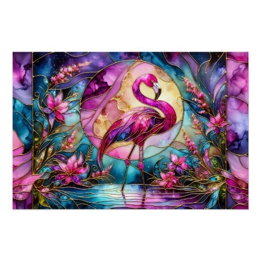 Pink Flamingo Stained Glass Mosaic Perfect Poster (Voorkant)