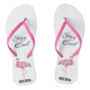 Pink Flamingo Stay Cool Summer Naam toevoegen Scha Teenslippers