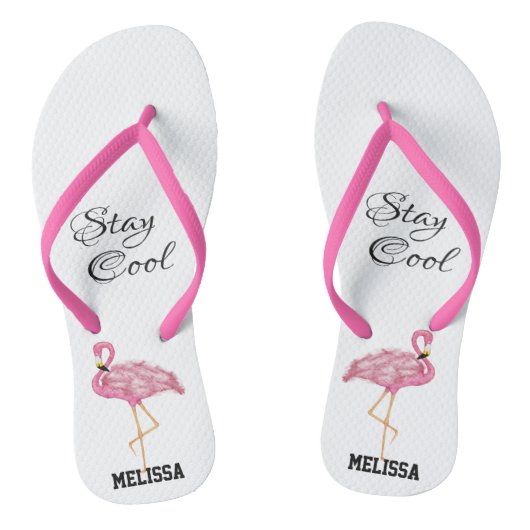 Pink Flamingo Stay Cool Summer Naam toevoegen Scha Teenslippers (Voetbed)