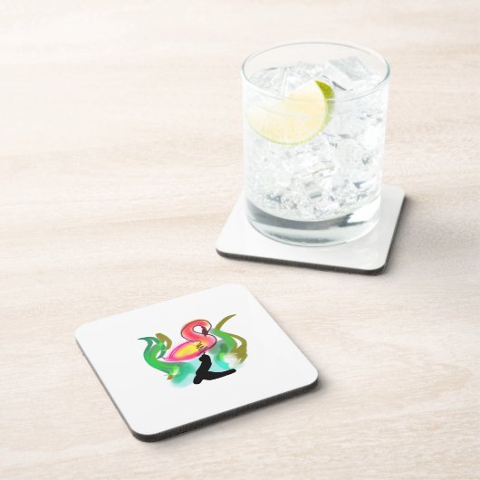 pink flamingo summer flame bier onderzetter (Rechterzijde)